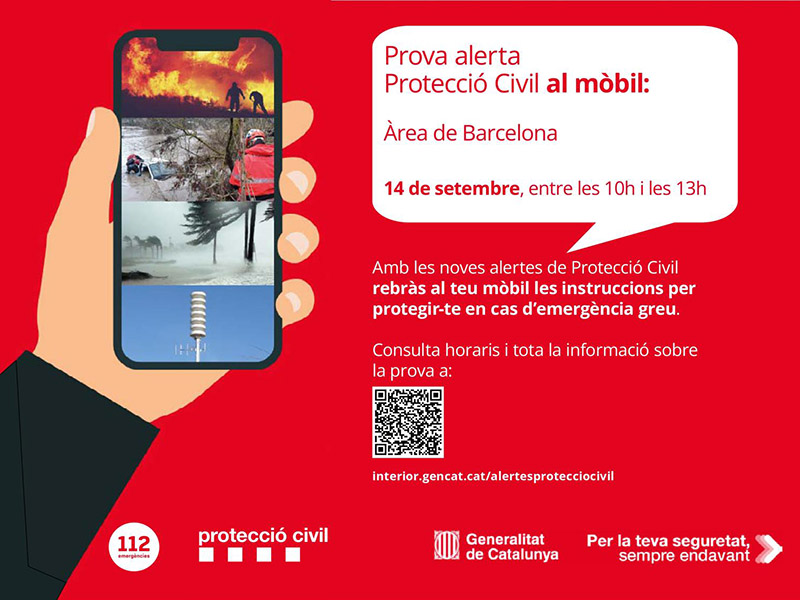 Protecci Civil far una prova del sistema d'alertes als mbils a l'rea de Barcelona el prxim dijous 14